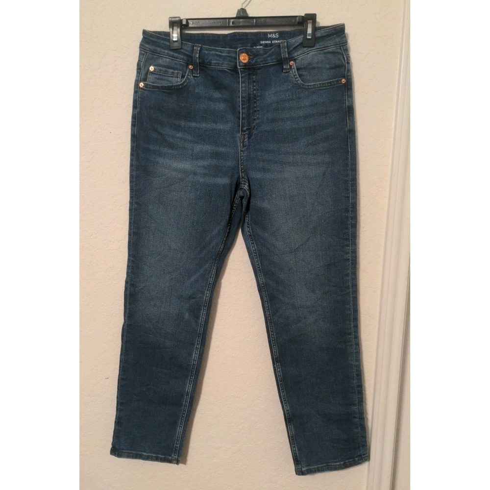 M & S Sienna Straight Women's High Rise Straight Leg Blue Jeans. Size 16 Short